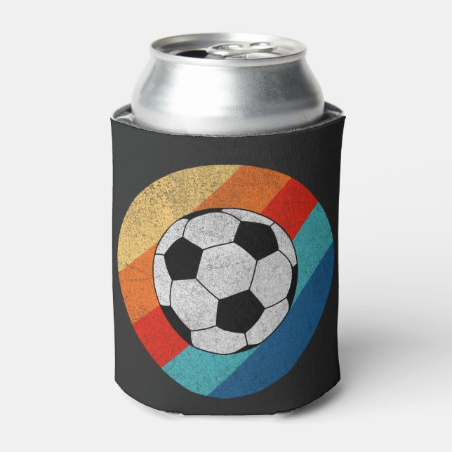 Fußball-Design auf farbenfrohen Retro-Hintergrund Dosenkühler (Kanne Vorderseite)