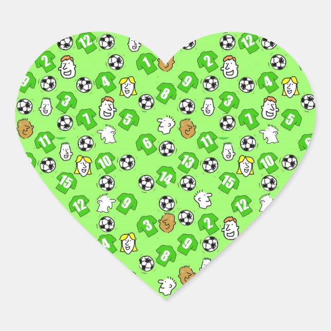 Fußball-Design mit grünen Shirts Herz-Aufkleber (Vorderseite)