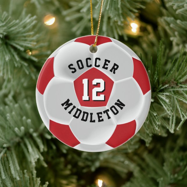 Fußball ⚽ dunkelrot und weiß keramik ornament (Baum)