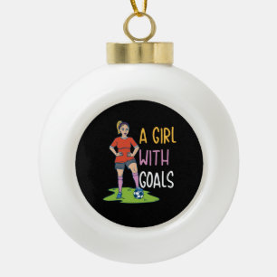 Fußball - ein Mädchen mit Zielen Keramik Kugel-Ornament