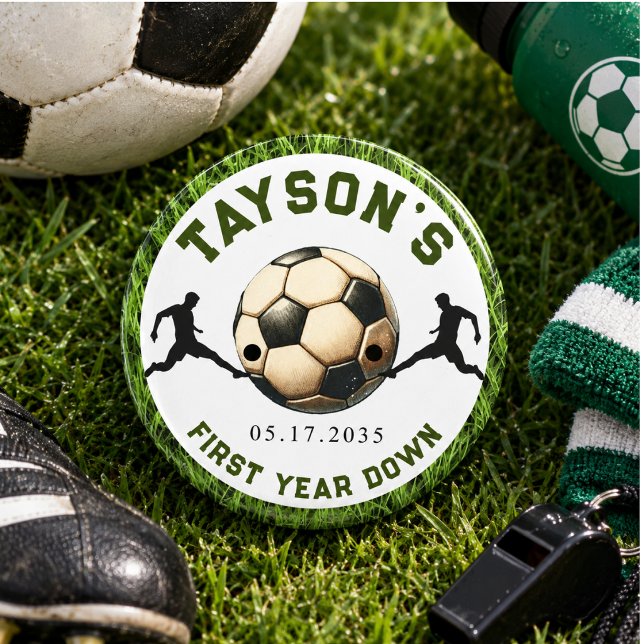 Fußball Erster Geburtstag 1. Geburtstag Button (Soccer First Year Down 1st Birthday Button)