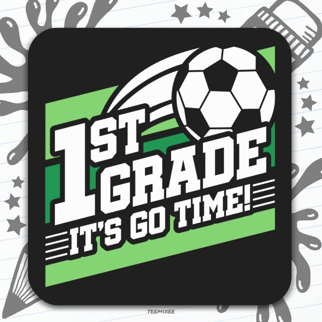 Fußball erster Klasse zurück zur Schule Quadratischer Aufkleber (Von Creator hochgeladen)