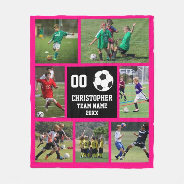 Fußball Fuchsia mit Spielername Fleecedecke (Vorderseite)