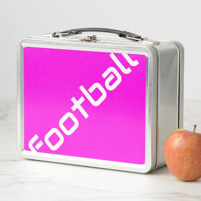 FUSSBALL Fun weißer Diagonaltext auf hellrosa Metall Brotdose (Beispiel)