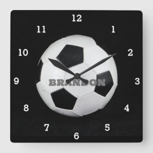 Fußball für Jungen Schwarz Stylischer Benutzername Quadratische Wanduhr