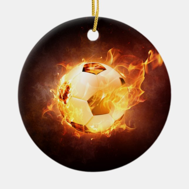 Fußball-Fußball auf Feuer Keramikornament (Vorne)