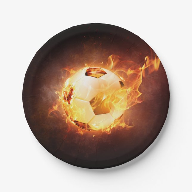 Fußball-Fußball auf Feuer Pappteller (Vorderseite)
