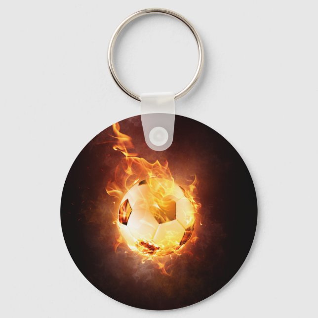 Fußball, Fußball, Ball unter Feuer Schlüsselanhänger (Vorderseite)