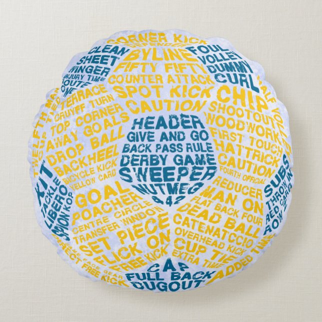 Fußball Fußball Ball Word Art Rundes Kissen (Vorderseite)
