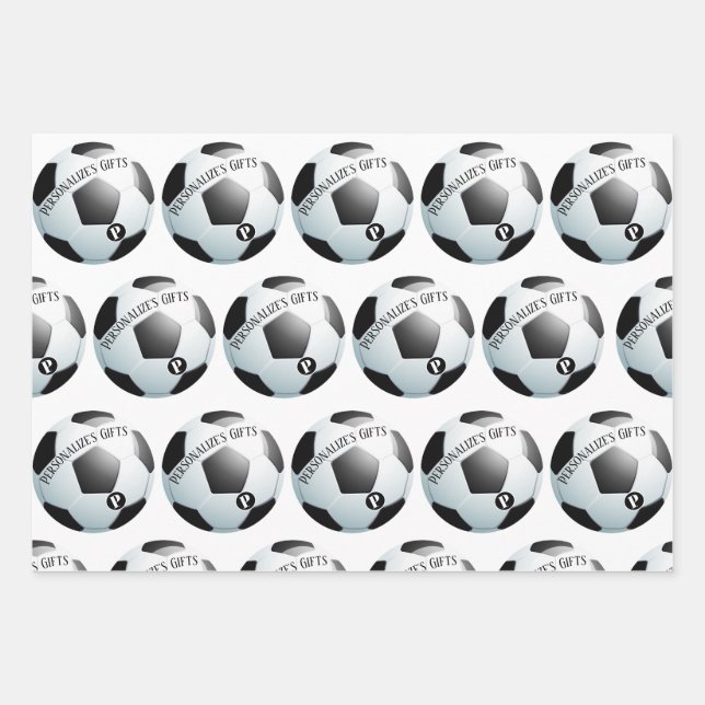 Fußball-Fußball-Benutzerdefinierter Monogrammname Geschenkpapier Set (Vorderseite)
