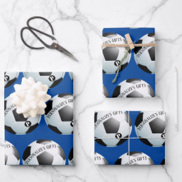 Fußball-Fußball-Benutzerdefiniertes Monogramm Name Geschenkpapier Set