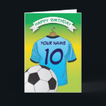 Fußball Fußball Blauer Shirt Sport Geburtstag Karte<br><div class="desc">Personalisierten Kinder Fußball Geburtstag Gruß Karten mit einem grün/gelb verblassten Hintergrund und ein blass blauen Fußball/Fußball-Shirt mit dunkelblauen Trimm, können Sie das Shirt mit dem Namen und Alter der Kinder, und eine Kugel am unteren Rand. Diese Fußball-Geburtstagskarte beeindruckt das Geburtstagskind, sei es Ihr Sohn/Ihre Tochter, Neffe/Nichte, Enkel/Enkel/Enkel oder Freund, buchstäblich...</div>