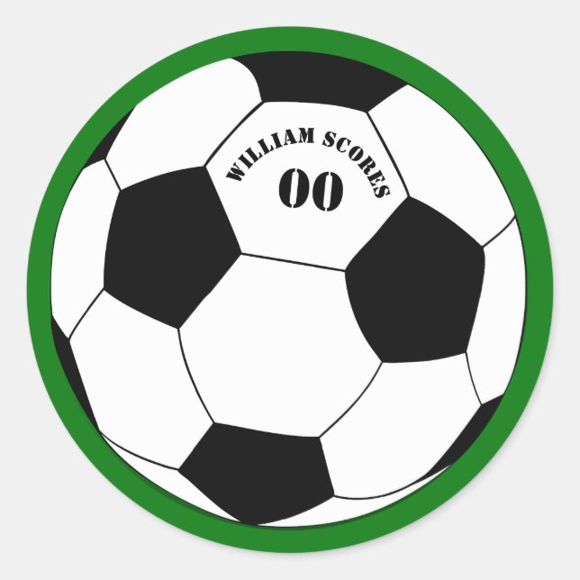 Fußball, Fußball mit Name und Nummer Runder Aufkleber (Vorderseite)