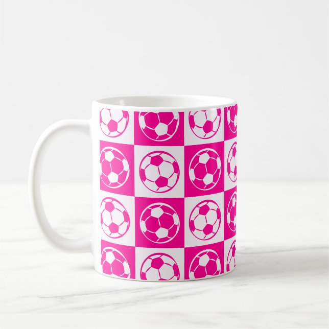 Fußball-/Fußball-Muster - rosa Kaffeetasse (Links)