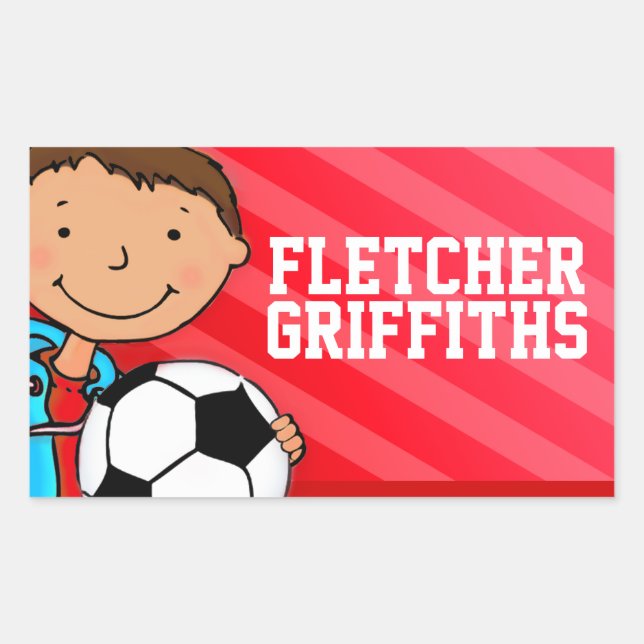 Fußball-Fußball-Name Rote ID-Aufkleber Rechteckiger Aufkleber (Vorderseite)