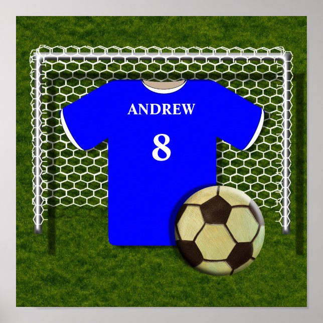 Fußball Fußball Shirt Blaues Personalisiertes Post Poster (Vorne)