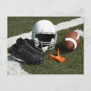 Fußball, Fußballhelm, Tee und Schuhe Postkarte