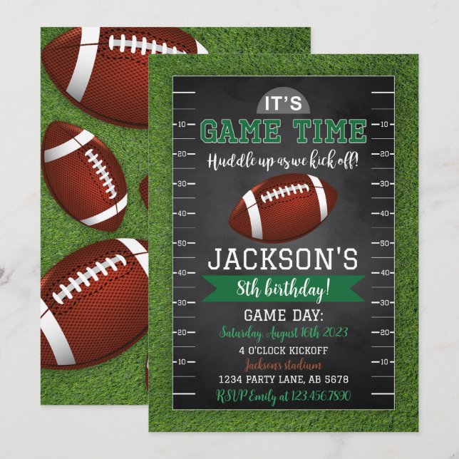 Fußball Geburtstag Einladung Black (Vorne/Hinten)