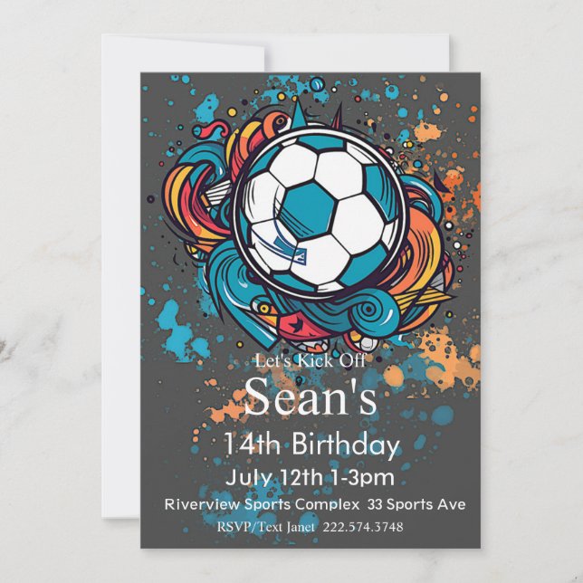 Fußball Geburtstag, Fußball Geburtstag, Futbol Einladung (Vorderseite)