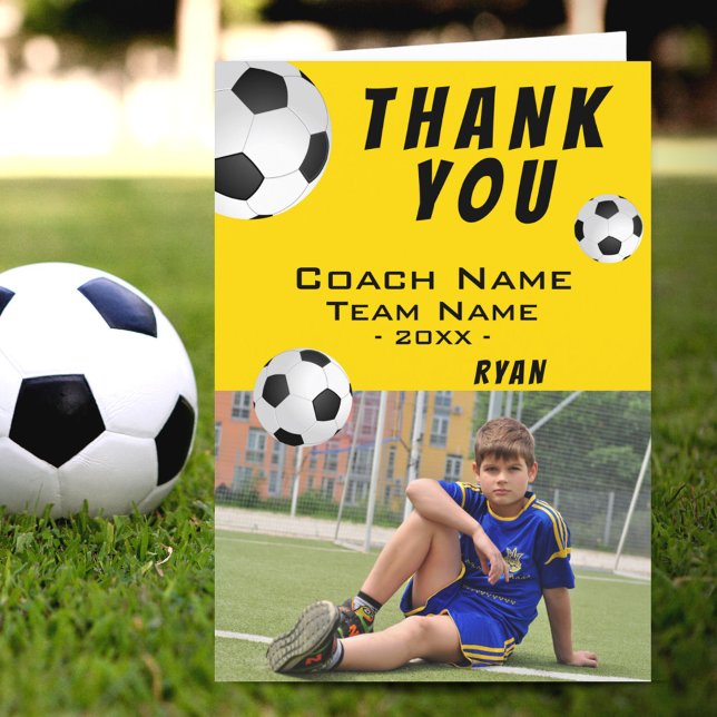 Fußball Gelb Danke, Coach Foto Dankeskarte (Von Creator hochgeladen)