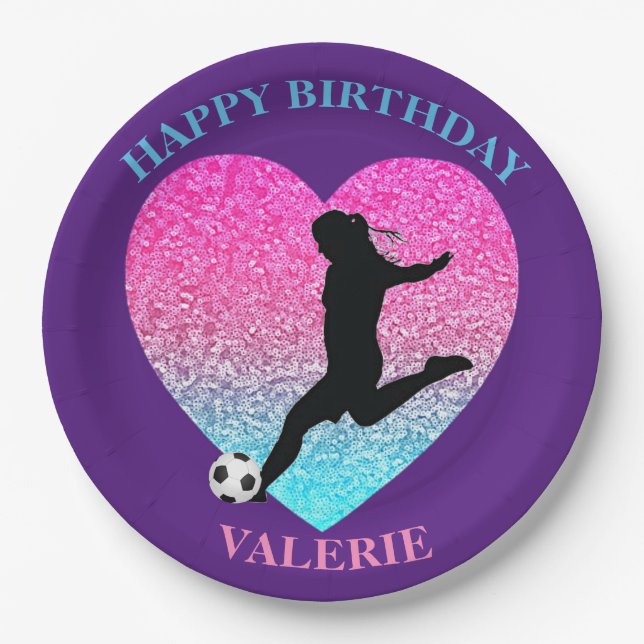 Fußball-Girl "Happy Birthday" - Herz Pappteller (Vorderseite)