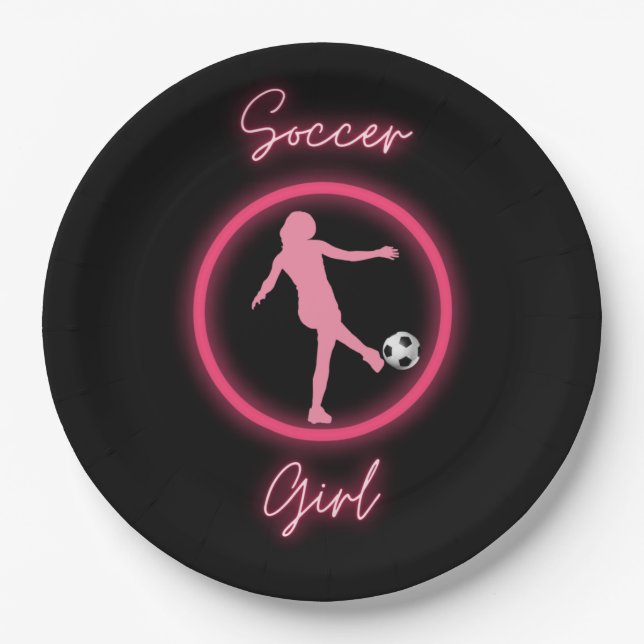 Fußball-Girl rosa Glow Pappteller (Vorderseite)