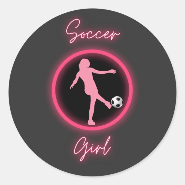 Fußball-Girl rosa Glow Runder Aufkleber (Vorderseite)