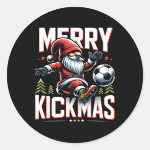 Fußball-Gnom Frohe Kickmas  Runder Aufkleber