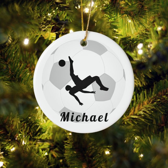 Fußball Goalie Keeper Black & White Player Name Keramik Ornament (Von Creator hochgeladen)