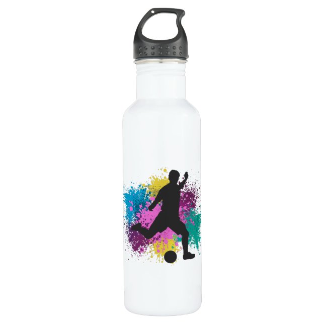 Fußball-Graustufen Edelstahlflasche (Vorderseite)