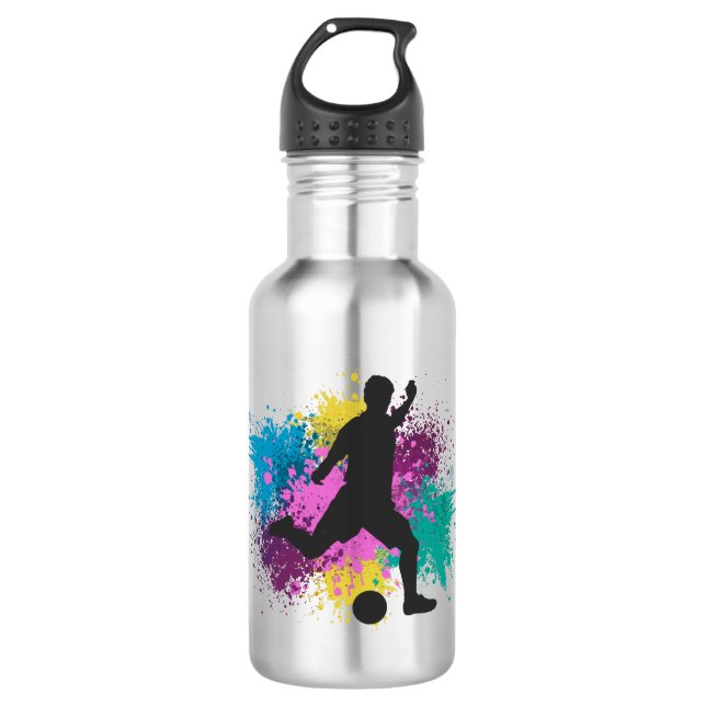 Fußball-Graustufen Edelstahlflasche (Vorderseite)