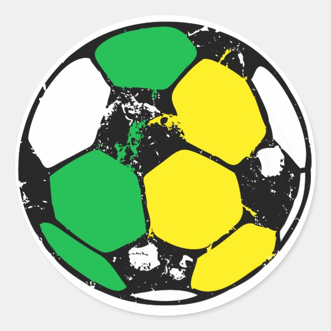 Fußball grün und gelb runder aufkleber (Vorderseite)