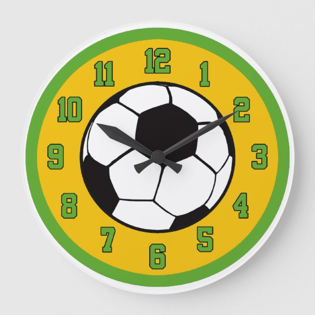 Fußball Grün und Gold Große Wanduhr (Vorderseite)