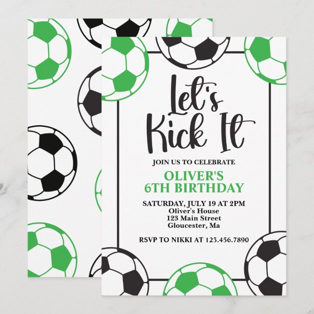 Fußball Grün und Schwarz Geburtstag Einladung (Vorne/Hinten)