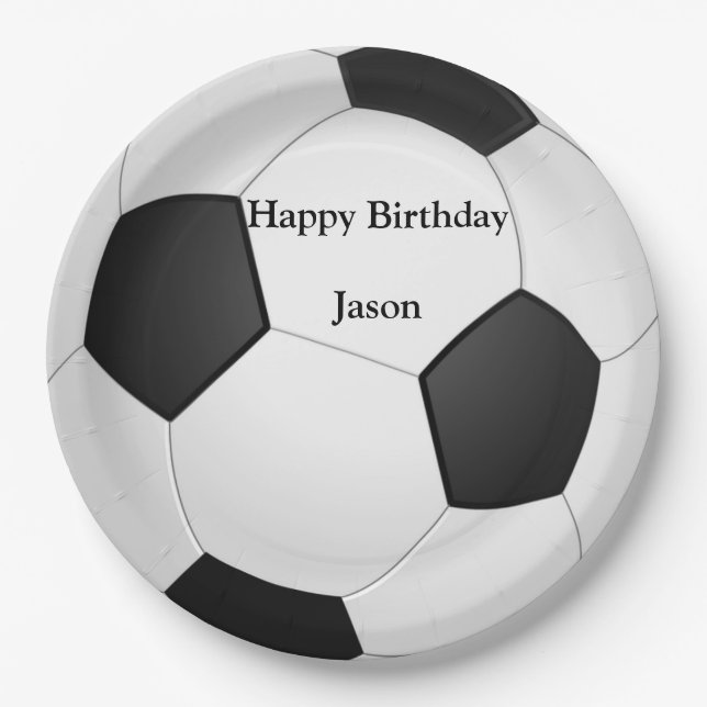 Fußball "Happy Birthday" Papier Teller (Vorderseite)
