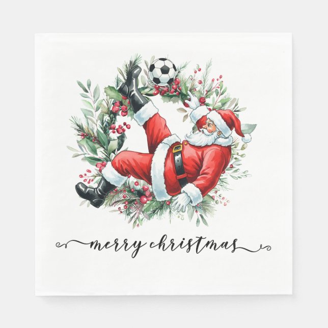 Fußball Happy Holidays Santa spielt Fußball Serviette (Vorderseite)