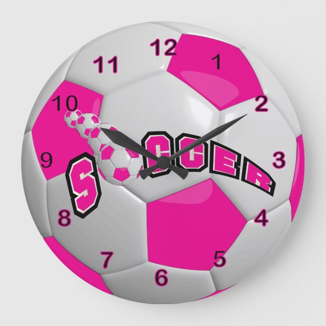 Fußball | Heiß rosa Große Wanduhr (Vorderseite)