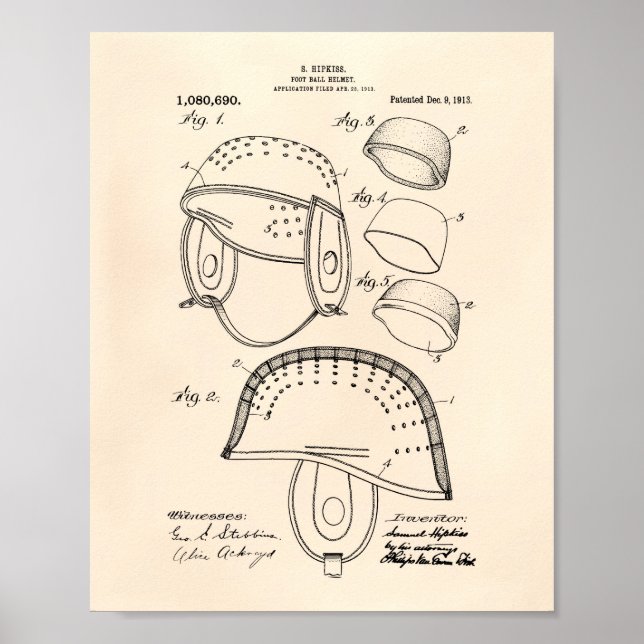 Fußball Helm 1913 Patent Art Old Peper Poster (Vorne)