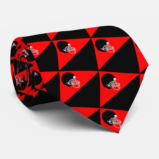 Fußball-Helm auf Rot und Schwarz Necktie Krawatte (Gerollt)