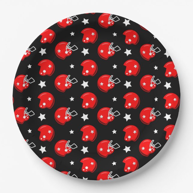 Fußball Helm Sport Red Black Muster Pappteller (Vorderseite)