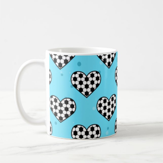 Fußball Herz Ball Textur - Blue Background Kaffeetasse (Links)