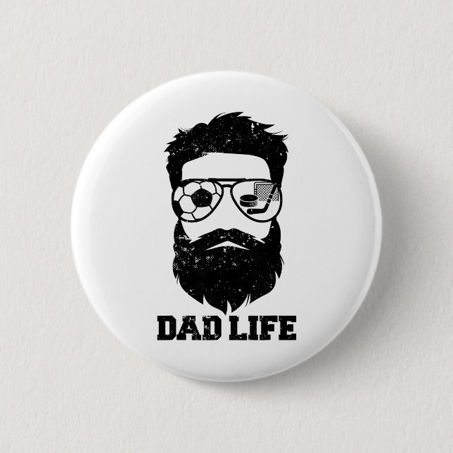 Fußball Hockey Papa Unordentliches Haar Bart Fußba Button (Vorderseite)