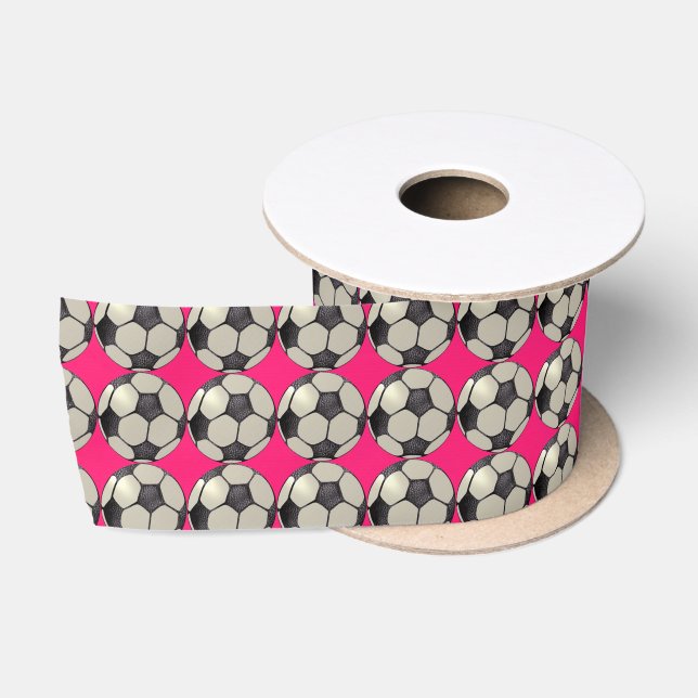 Fußball / Hot Pink Satinband (Spule)