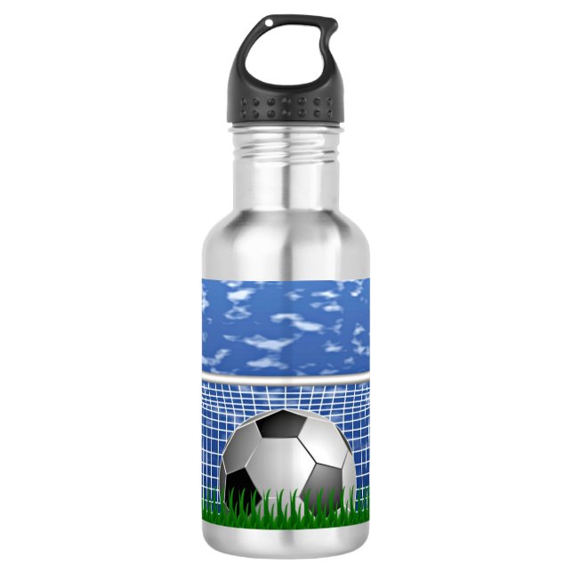 Fußball im Netz, beliebtes Design, Edelstahlflasche (Vorderseite)