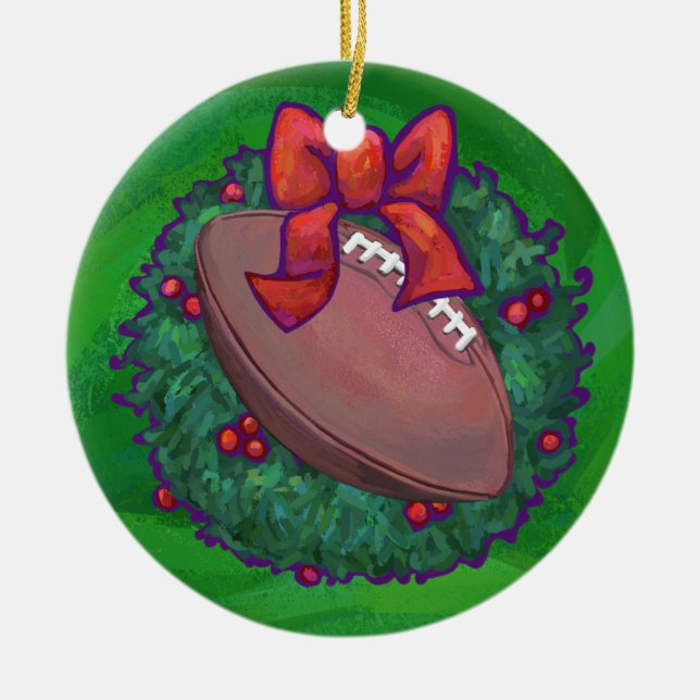 Fußball im Weihnachtsreich auf Grün Keramik Ornament (Vorne)