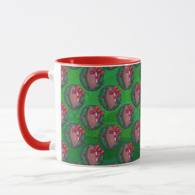 Fußball im Weihnachtsreich auf Grün Tasse (Links)
