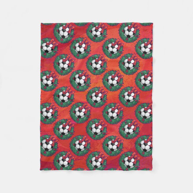 Fußball im Wreath-Muster auf Rot Fleecedecke (Vorderseite)