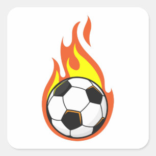 Fußball in Flammen Quadratischer Aufkleber