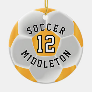 *Fußball in Gelb und Weiß Keramik Ornament
