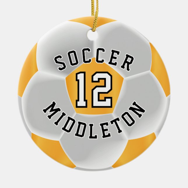 *Fußball in Gelb und Weiß Keramik Ornament (Vorne)
